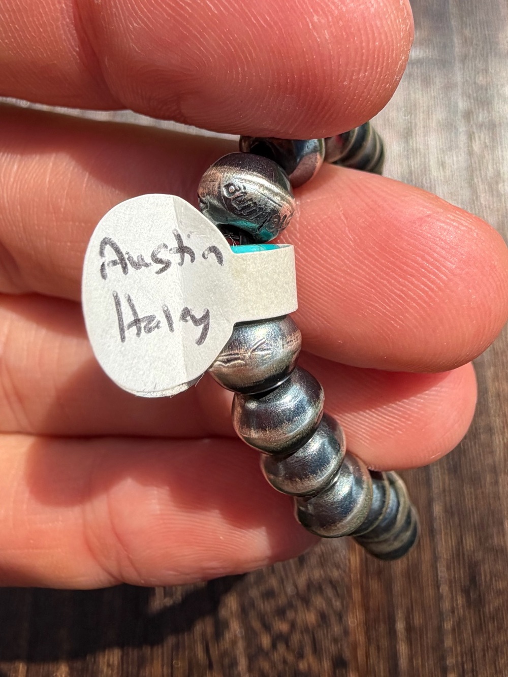 Handmade Navajo Pearl Stretch Bracelet- Sterling Silver- Signed by artist - Picture 2 of 9